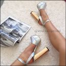 Plato İnce Topuk 15 Cm Gümüş Gold Platform