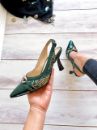 Ophido Desenli Arkası Açık İnce Topuk 8 Cm Yeşil Stiletto