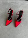 Merlot Taş Detaylı İnce Topuk 10 Cm Kırmızı Saten Stiletto