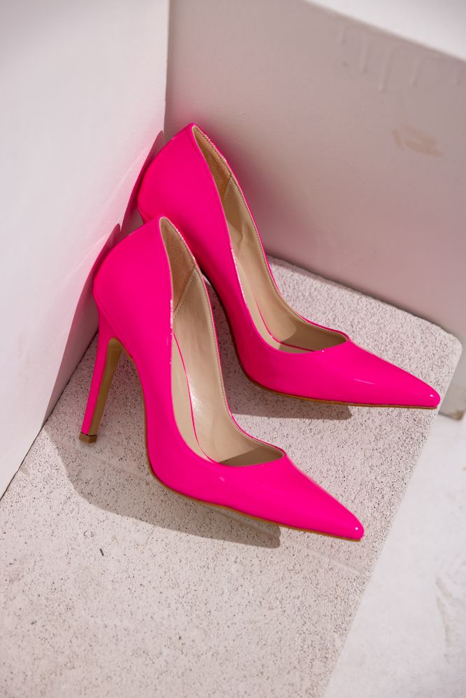 153 01 İnce Topuk 10 Cm Fuşya Rugan Stiletto resmi