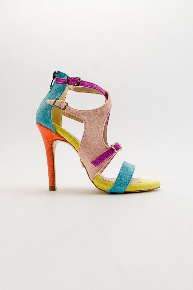Picture of Naola Toka Detaylı İnce Topuk 10 Cm Renkli Süet Topuklu Ayakkabı