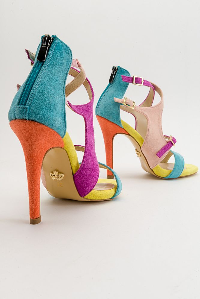 Picture of Naola Toka Detaylı İnce Topuk 10 Cm Renkli Süet Topuklu Ayakkabı