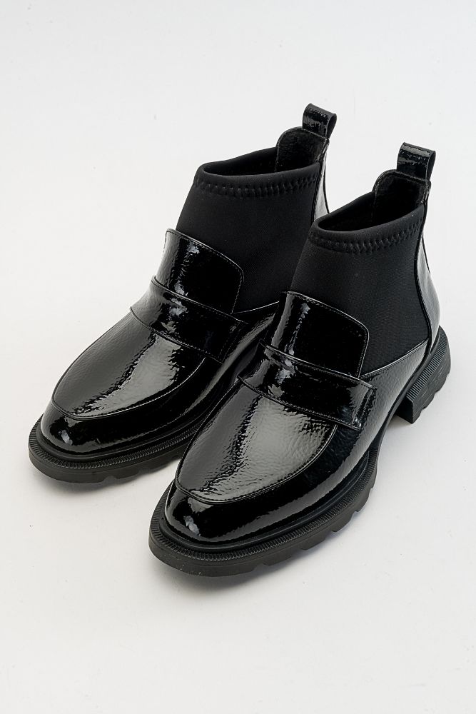 Noble Lastik Detaylı Kalın Topuk 3 Cm Siyah Rugan Loafer resmi