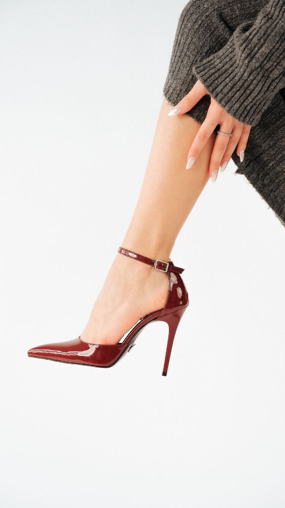 Lorna Bilekten Bantlı İnce Topuk 10 Cm Cherry Stiletto resmi