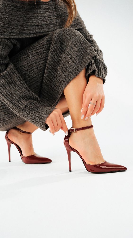 Lorna Bilekten Bantlı İnce Topuk 10 Cm Cherry Stiletto resmi