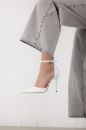 Lesley Bilekten Bantlı İnce Topuk 10 Cm Beyaz Mat Stiletto