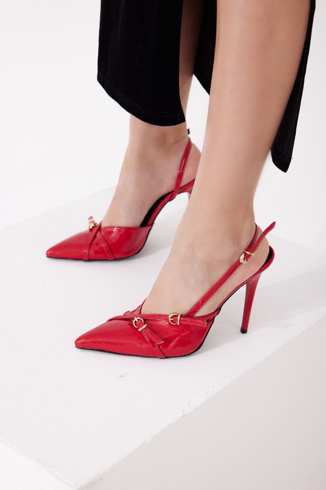 Lani Toka Detaylı İnce Topuk 10 Cm Kırmızı Rugan Stiletto resmi