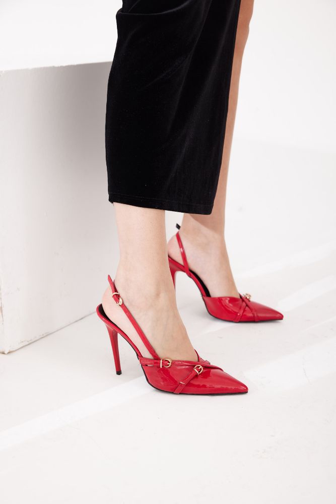 Lani Toka Detaylı İnce Topuk 10 Cm Kırmızı Rugan Stiletto resmi