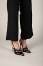 Ciza Üç Bantlı Toka Detaylı İnce Topuk 10 Cm Siyah Rugan Stiletto