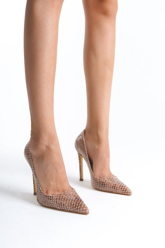 3510 İnce Topuk 10 Cm Kahve Kroko Stiletto resmi