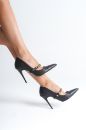 3517 Trok Detaylı İnce Topuk 10 Cm Siyah Mat Stiletto