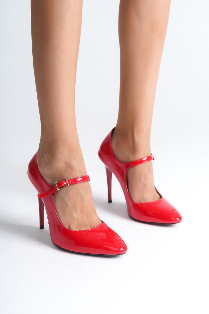 3520 İnce Topuk 10 Cm Kırmızı Rugan Stiletto resmi