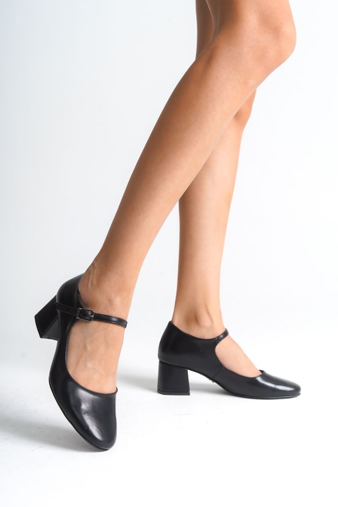 3545 Toka Detaylı Kalın Topuk 7 Cm Siyah Mat Stiletto resmi
