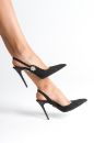 3562 Toka Detaylı İnce Topuk 10 Cm Siyah Süet Stiletto