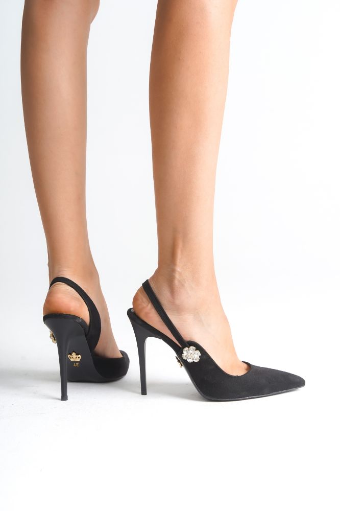 3562 Toka Detaylı İnce Topuk 10 Cm Siyah Süet Stiletto resmi