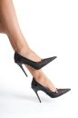 3564 Fileli İnce Topuk 10 Cm Siyah Rugan Stiletto