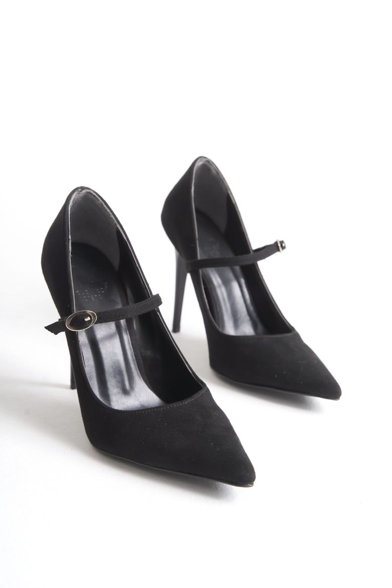 3568 İnce Topuk 10 Cm Siyah Süet Stiletto resmi