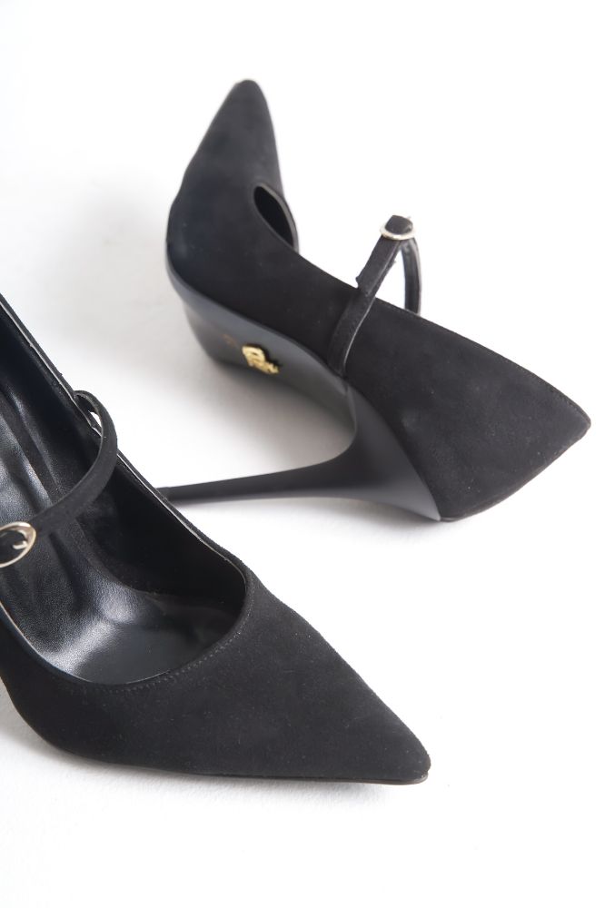 3568 İnce Topuk 10 Cm Siyah Süet Stiletto resmi