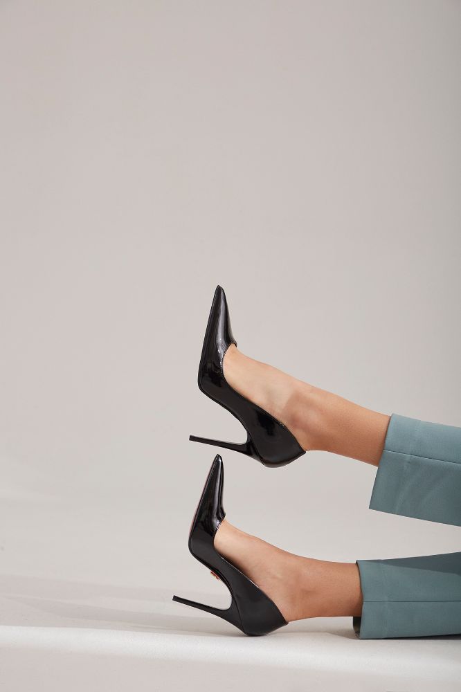 Nadja İnce Topuk 10 Cm Siyah Rugan Stiletto resmi