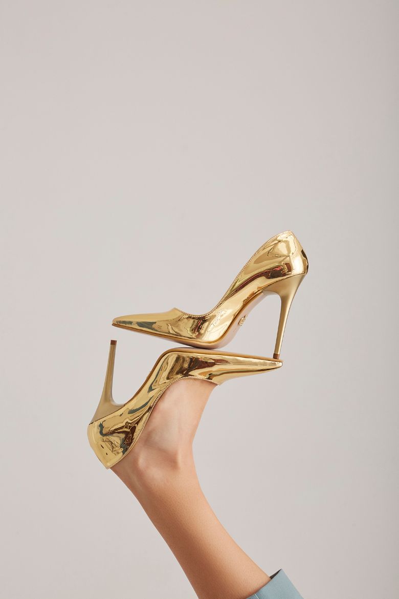 Nadja İnce Topuk 10 Cm Gold Stiletto resmi
