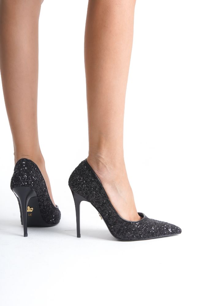 Nadja İnce Topuk 10 Cm Siyah Cam Kırığı Stiletto resmi