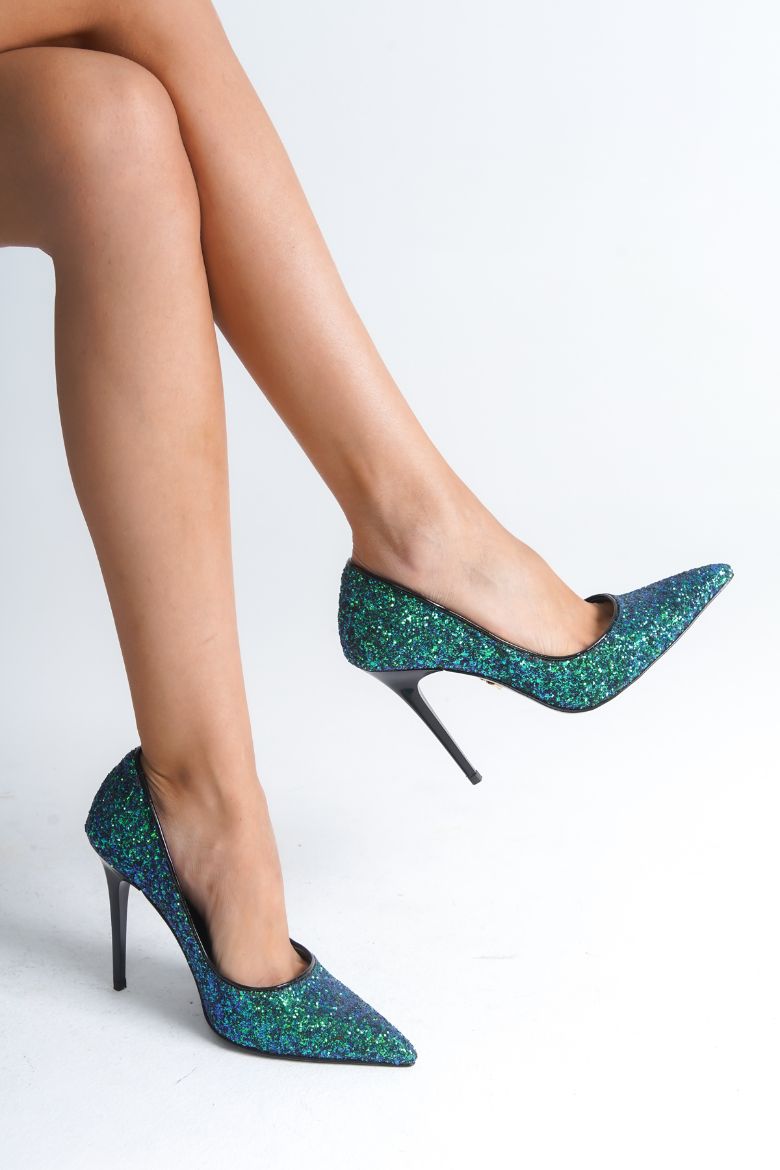 Nadja İnce Topuk 10 Cm Zümrüt Cam Kırığı Stiletto resmi
