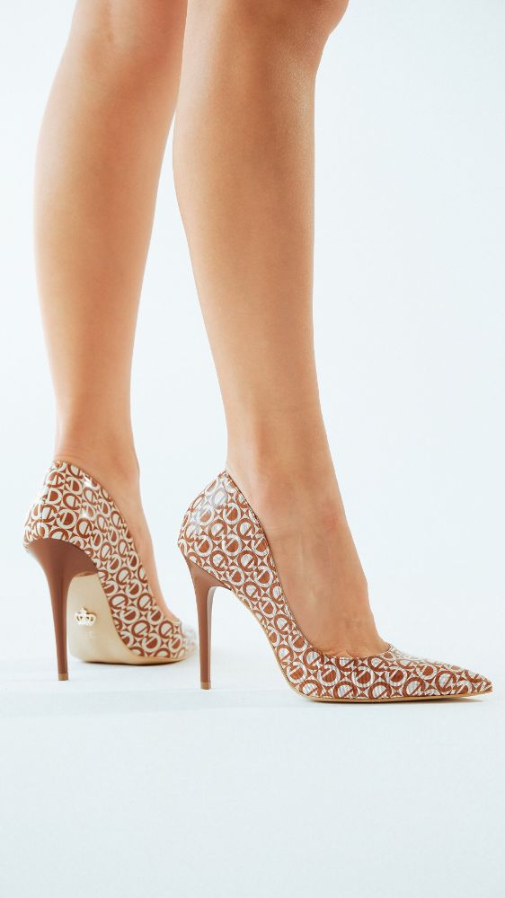 Nadja İnce Topuk 10 Cm Kahve Beyaz Desenli Stiletto resmi