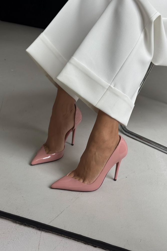 Swag İnce Topuk 10 Cm Pudra Rugan Stiletto resmi