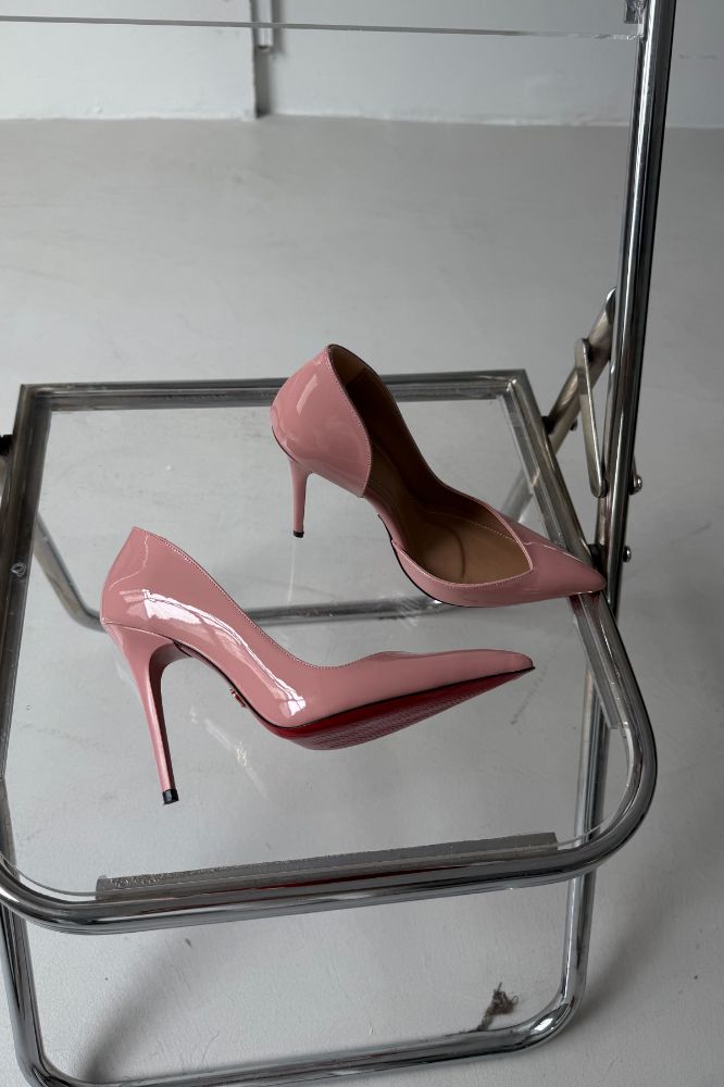Swag İnce Topuk 10 Cm Pudra Rugan Stiletto resmi