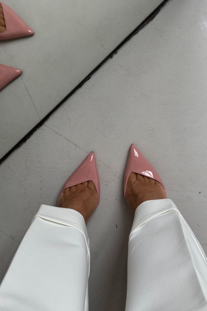 Swag İnce Topuk 10 Cm Pudra Rugan Stiletto resmi