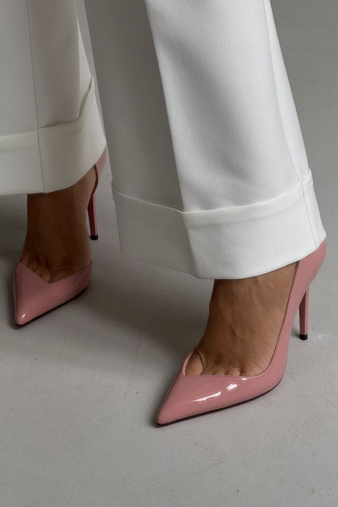 Swag İnce Topuk 10 Cm Pudra Rugan Stiletto resmi