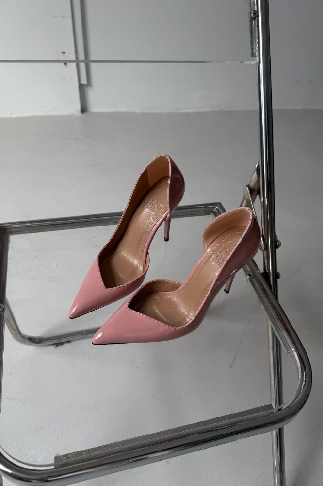 Swag İnce Topuk 10 Cm Pudra Rugan Stiletto resmi