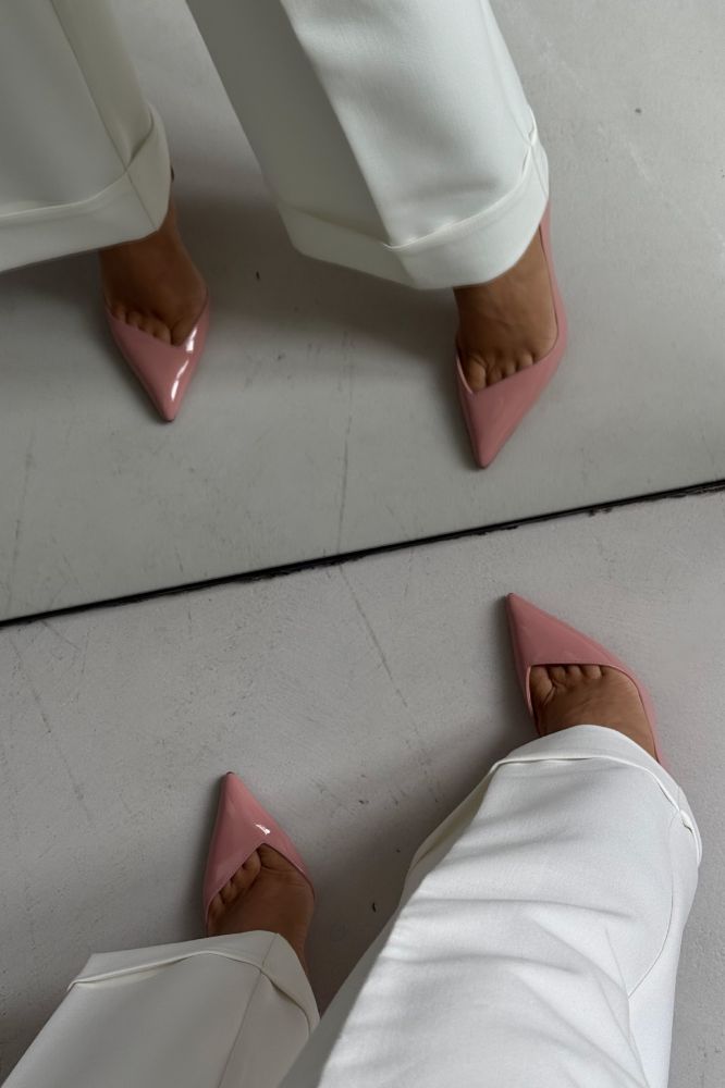 Swag İnce Topuk 10 Cm Pudra Rugan Stiletto resmi