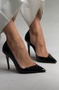 Swag İnce Topuk 10 Cm Siyah Rugan Stiletto