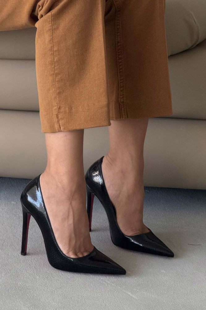 Fia İnce Topuk 12 Cm Siyah Yılan Desenli Stiletto resmi