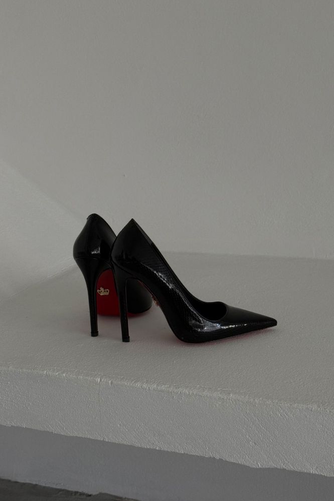 Fia İnce Topuk 12 Cm Siyah Yılan Desenli Stiletto resmi