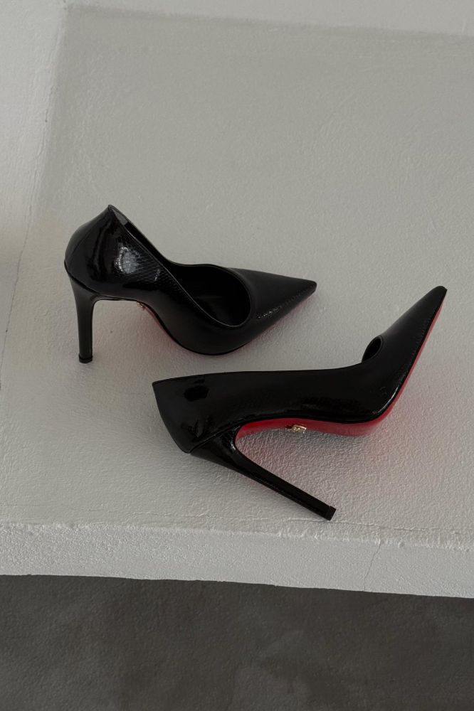 Fia İnce Topuk 12 Cm Siyah Yılan Desenli Stiletto resmi