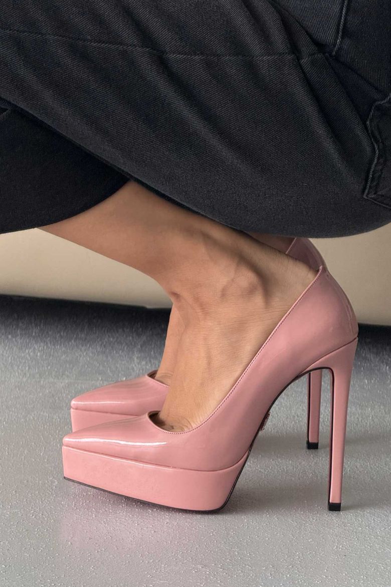 Coax İnce Topuk 13 Cm Pudra Rugan Platform resmi