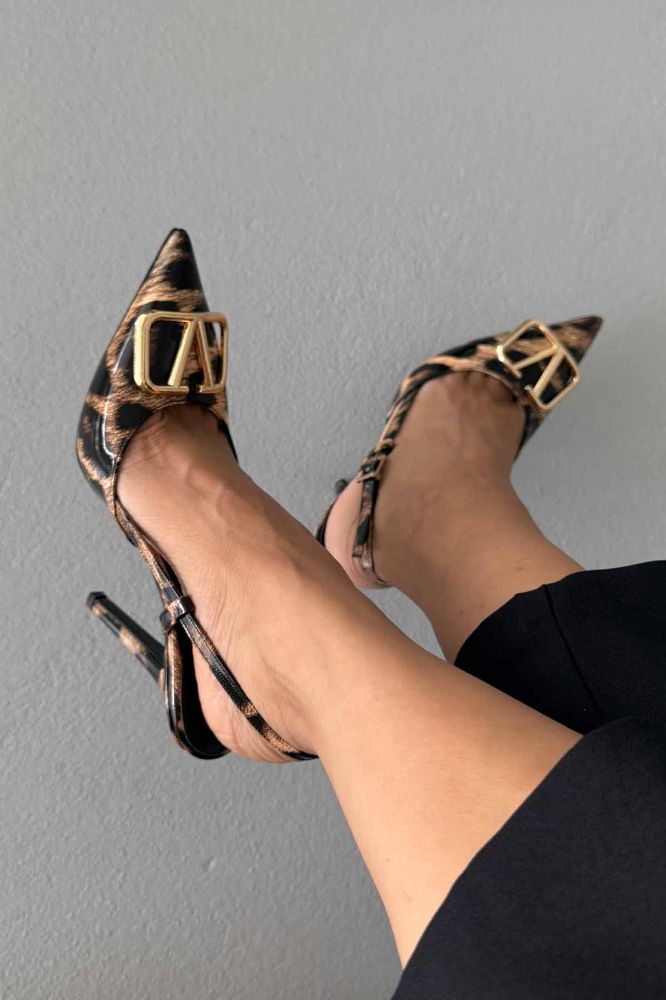 Liva V Detay İnce Topuk 10 Cm Leopar Stiletto resmi