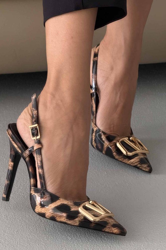 Liva V Detay İnce Topuk 10 Cm Leopar Stiletto resmi