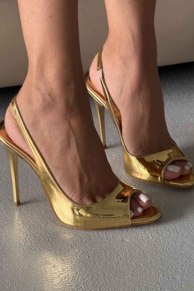 Baby Burnu Açık İnce Topuk 10 Cm Gold Topuklu Ayakkabı resmi