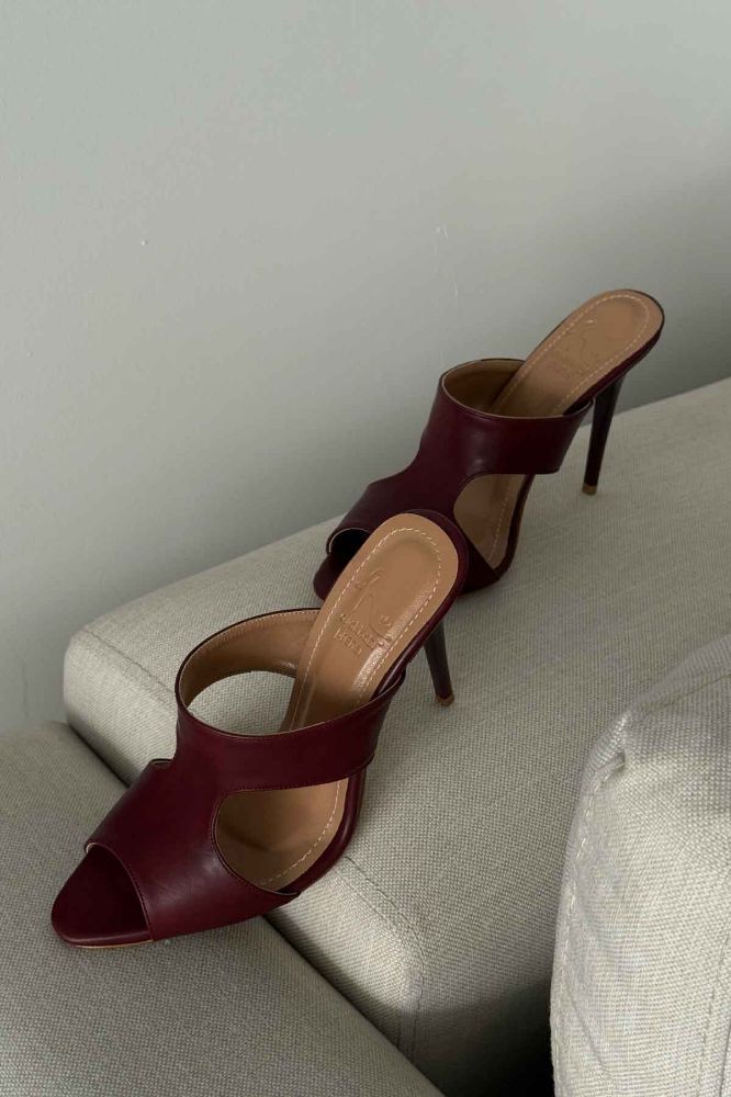 Trey İnce Topuk 10 Cm Bordo Mat Terlik resmi