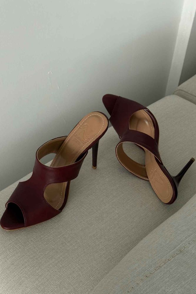 Trey İnce Topuk 10 Cm Bordo Mat Terlik resmi