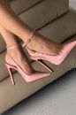 Zion Toka Detaylı İnce Topuk 12 Cm Pudra Rugan Stiletto