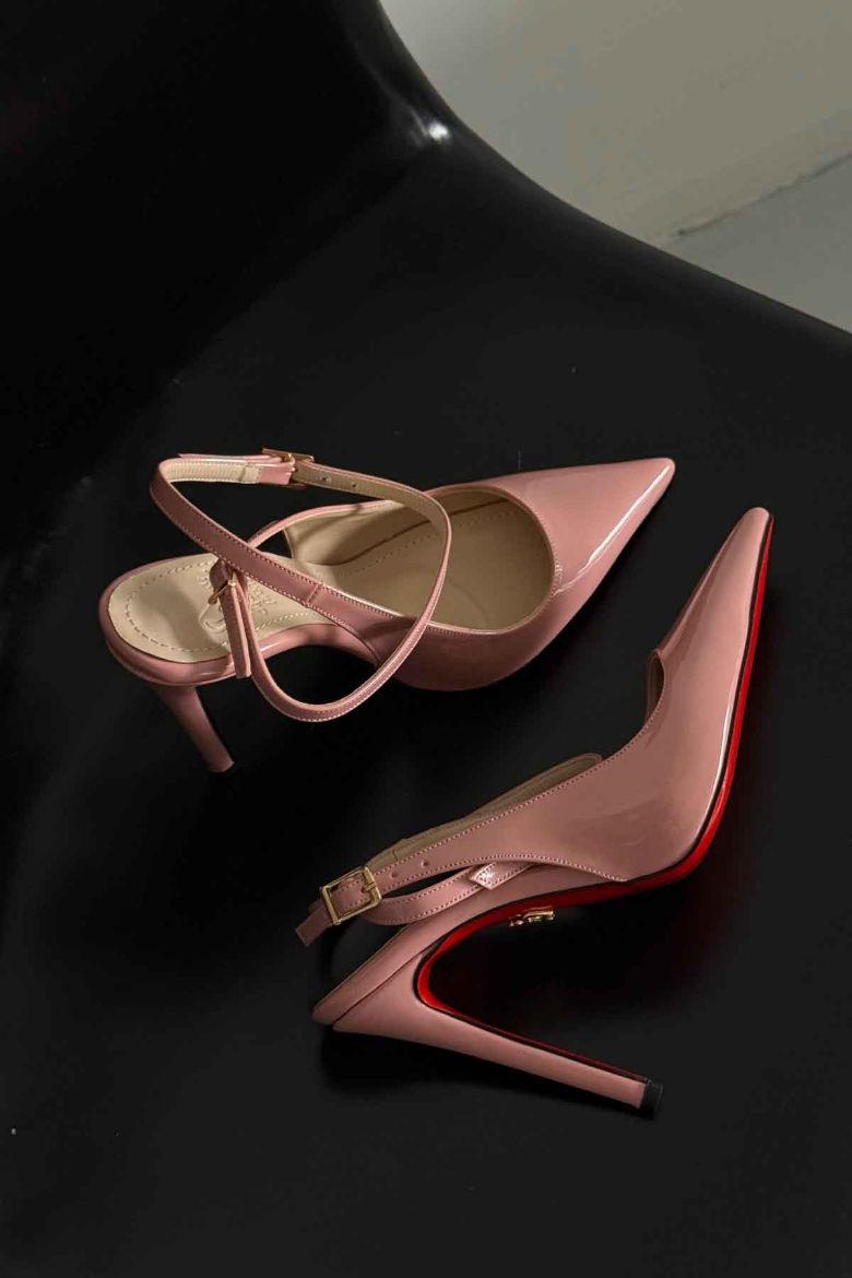 Zion Toka Detaylı İnce Topuk 12 Cm Pudra Rugan Stiletto resmi