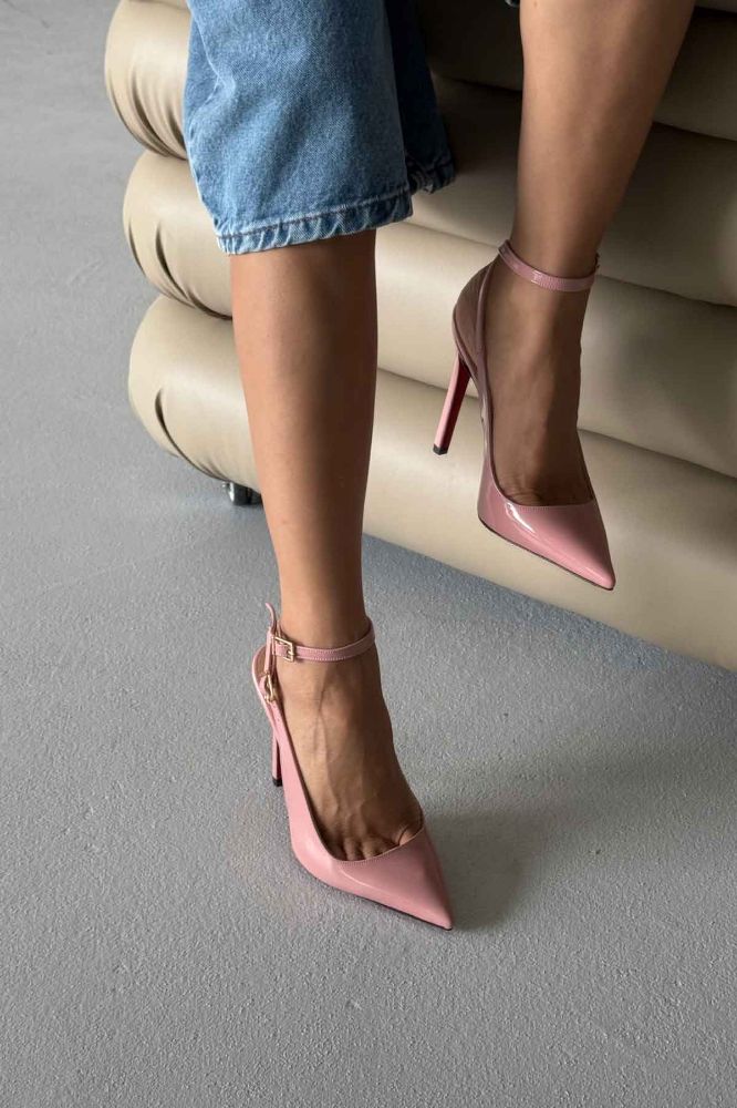 Zion Toka Detaylı İnce Topuk 12 Cm Pudra Rugan Stiletto resmi
