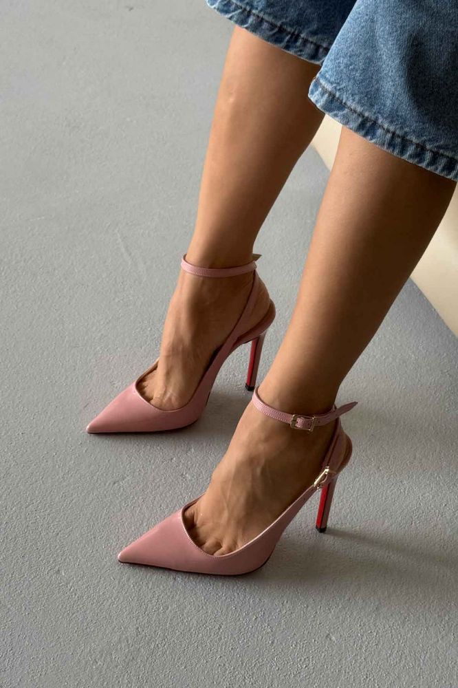 Zion Toka Detaylı İnce Topuk 12 Cm Pudra Rugan Stiletto resmi
