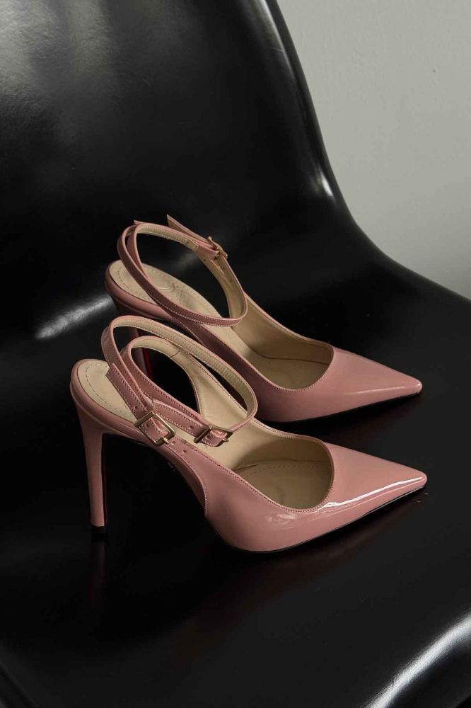 Zion Toka Detaylı İnce Topuk 12 Cm Pudra Rugan Stiletto resmi