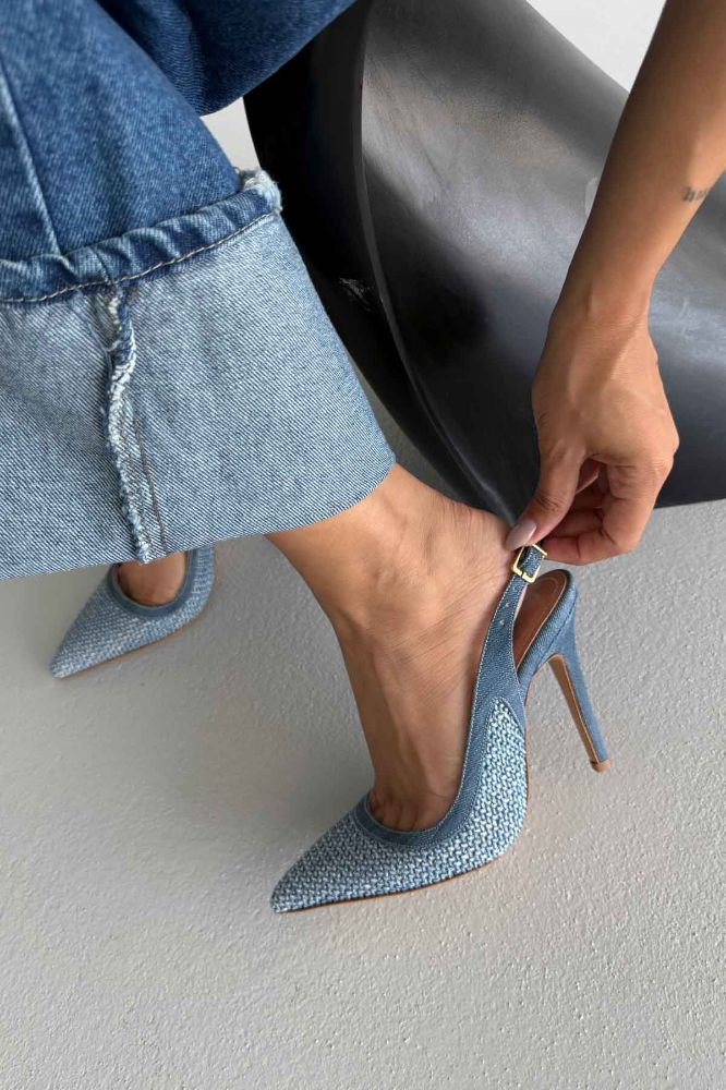 Echo İnce Topuk 10 Cm Kot Hasır Stiletto resmi