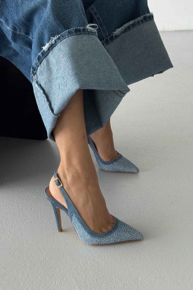 Echo İnce Topuk 10 Cm Kot Hasır Stiletto resmi